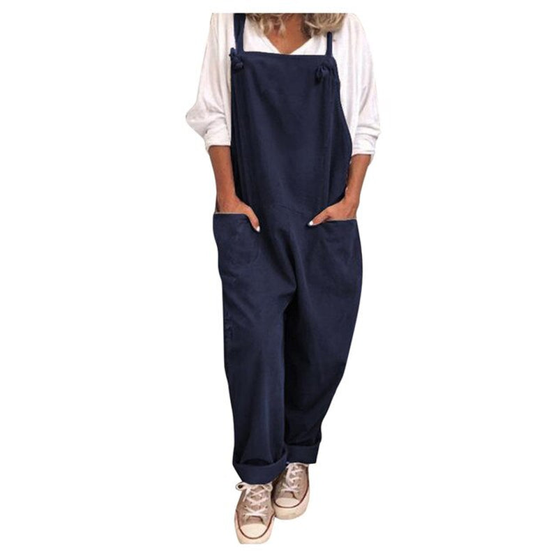 Womens Cotton and Linen Jumpsuit plus Size Casual Loose Overalls Solid Color Pockets Jumpsuit Женские Комбинезоны