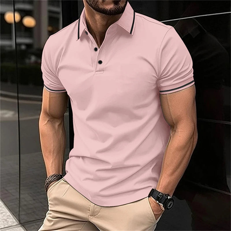 Summer Simplicity Harajuku Solid Color Polo T Shirt for Men Fashion Lapel Short Sleeve Shirts Tees Casual Comfortable Loose Tops