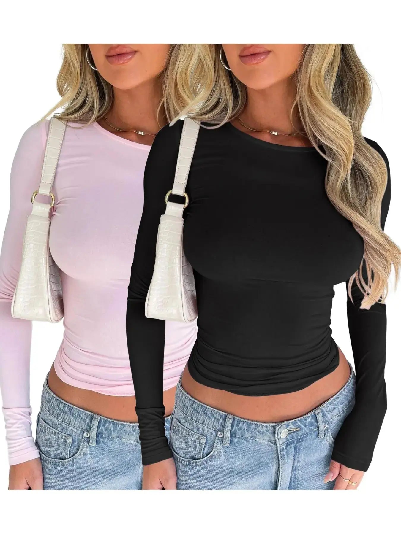 Women'S Plain round Neck Longsleeves Slim-Fitting Cropped Tee for Spring, Basic Crewneck Top for Lady, Casual Solid Tshirt for Spring & Fall, Women'S Clothes, Comfort Womenswear, Mean Girls Outfit, Summer Outfits, Lady Top for Music Festival Daily Wear