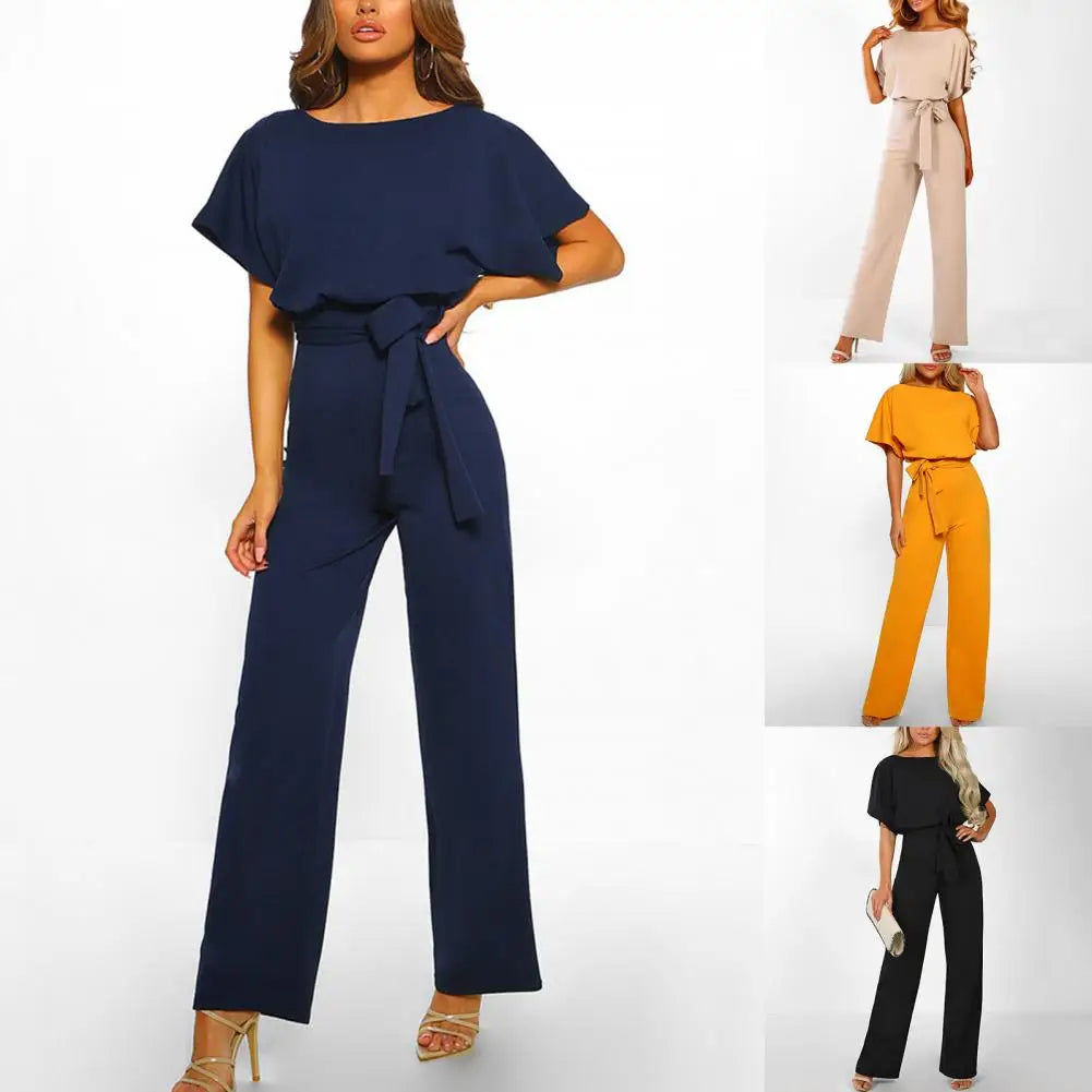 Elegant Women Jumpsuit High Waist Women Straight Leg Romper Lace up Jumpsuit Vetement Femme 2022