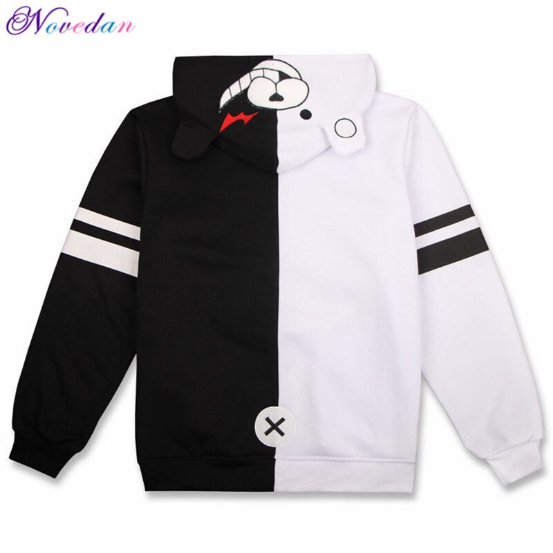 Anime Danganronpa Monokuma Cosplay Costume Unisex Hoodie Sweatshirt Hooded Black White Bear Long Sleeve Daily Casual Coat Jacket