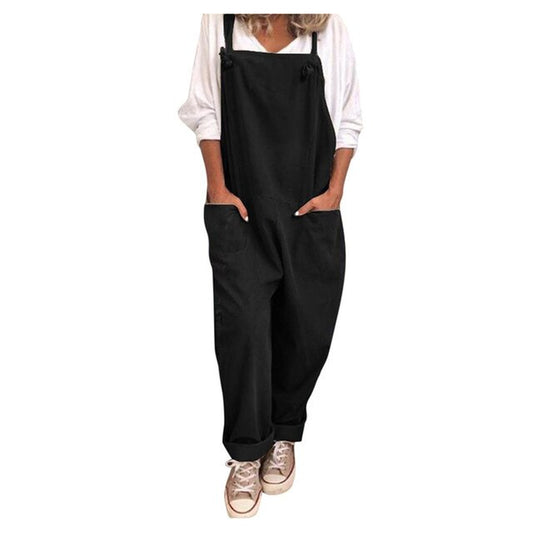 Womens Cotton and Linen Jumpsuit plus Size Casual Loose Overalls Solid Color Pockets Jumpsuit Женские Комбинезоны