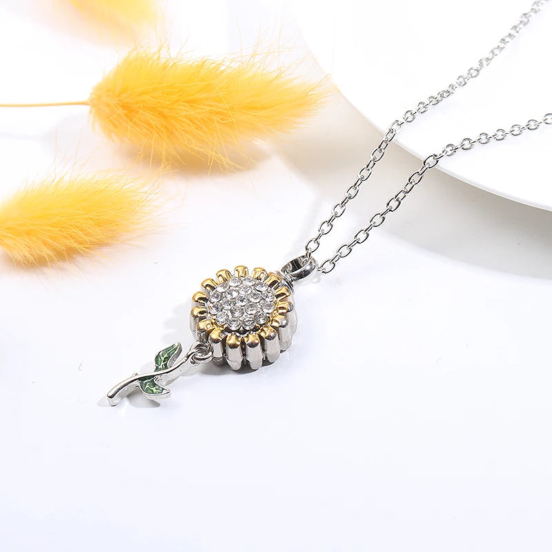 Summer Fresh Sunflower Pendant Necklace Memorial Urn Necklace Crystal Sun Flower Pendant Ashes Holder Keepsake Jewelry Lady Gift