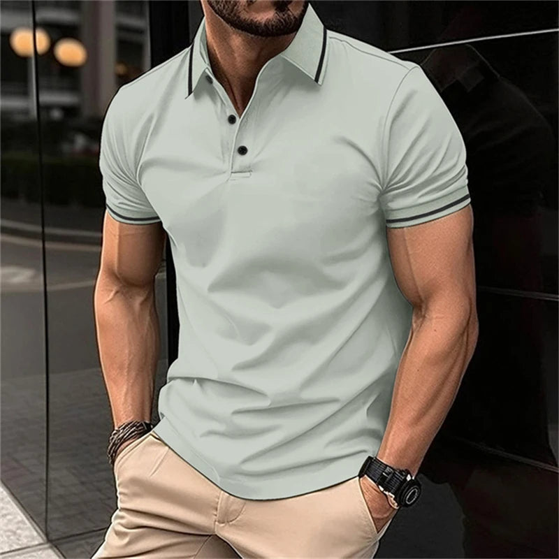 Summer Simplicity Harajuku Solid Color Polo T Shirt for Men Fashion Lapel Short Sleeve Shirts Tees Casual Comfortable Loose Tops