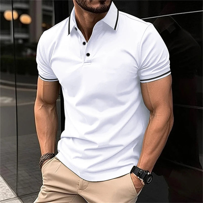 Summer Simplicity Harajuku Solid Color Polo T Shirt for Men Fashion Lapel Short Sleeve Shirts Tees Casual Comfortable Loose Tops