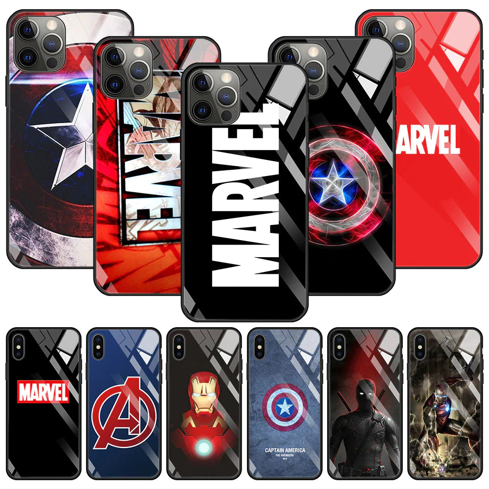 Tempered Glass Case for Iphone 14 13 12 11 Pro Max Mini X XR XS Max 8 7 6S plus Phone Shell Fundas Marvel Avengers Comics