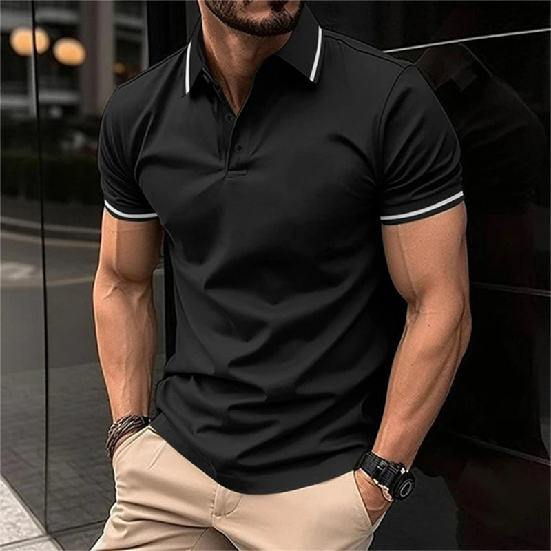 Summer Simplicity Harajuku Solid Color Polo T Shirt for Men Fashion Lapel Short Sleeve Shirts Tees Casual Comfortable Loose Tops