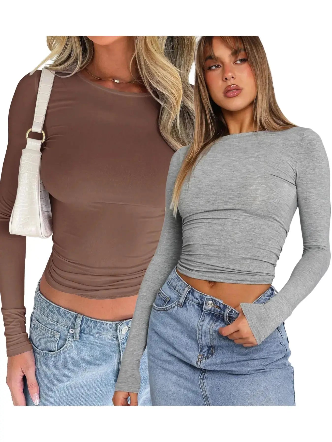 Women'S Plain round Neck Longsleeves Slim-Fitting Cropped Tee for Spring, Basic Crewneck Top for Lady, Casual Solid Tshirt for Spring & Fall, Women'S Clothes, Comfort Womenswear, Mean Girls Outfit, Summer Outfits, Lady Top for Music Festival Daily Wear