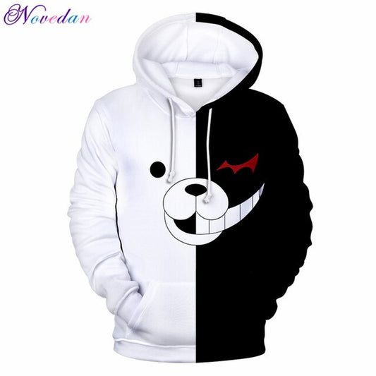 Anime Danganronpa Monokuma Cosplay Costume Unisex Hoodie Sweatshirt Hooded Black White Bear Long Sleeve Daily Casual Coat Jacket