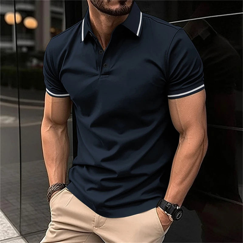 Summer Simplicity Harajuku Solid Color Polo T Shirt for Men Fashion Lapel Short Sleeve Shirts Tees Casual Comfortable Loose Tops