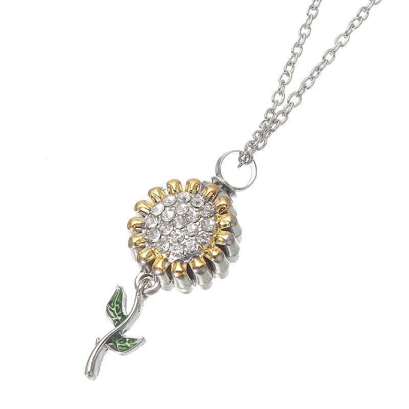 Summer Fresh Sunflower Pendant Necklace Memorial Urn Necklace Crystal Sun Flower Pendant Ashes Holder Keepsake Jewelry Lady Gift