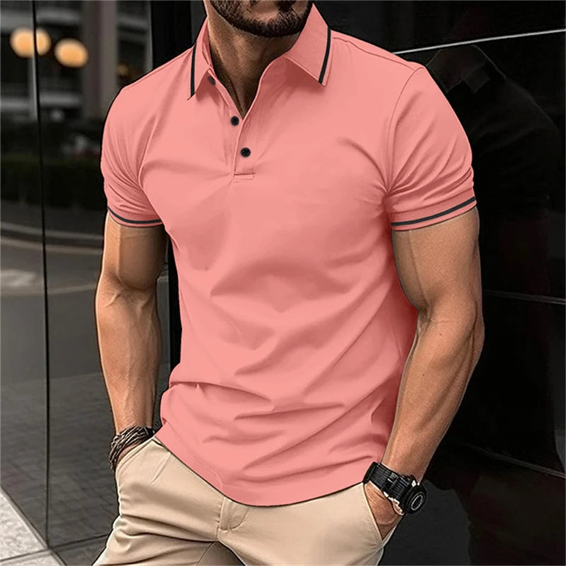 Summer Simplicity Harajuku Solid Color Polo T Shirt for Men Fashion Lapel Short Sleeve Shirts Tees Casual Comfortable Loose Tops