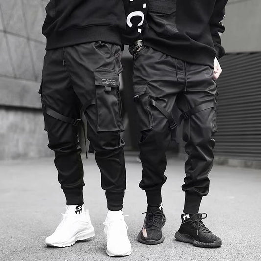 Ribbons Harem Joggers Men Cargo Pants Streetwear 2023 Hip Hop Casual Pockets Track Pants Male Harajuku Fashion Trousers