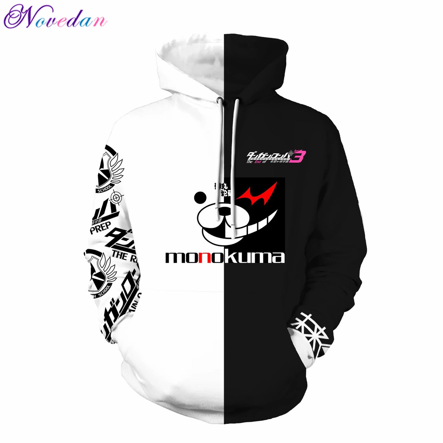 Anime Danganronpa Monokuma Cosplay Costume Unisex Hoodie Sweatshirt Hooded Black White Bear Long Sleeve Daily Casual Coat Jacket