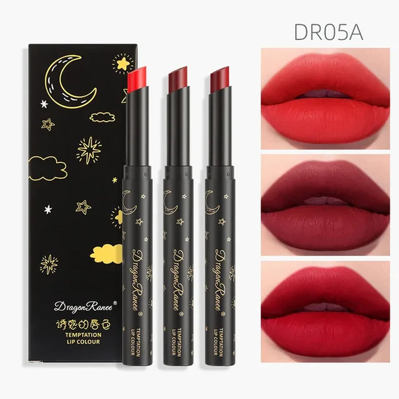 3Pcs/Set Velvet Matte Waterproof Lipsticks Set Long Lasting Sexy Red Pigment Lip Stick Tint Pen Portable Kit Makeup Cosmetic