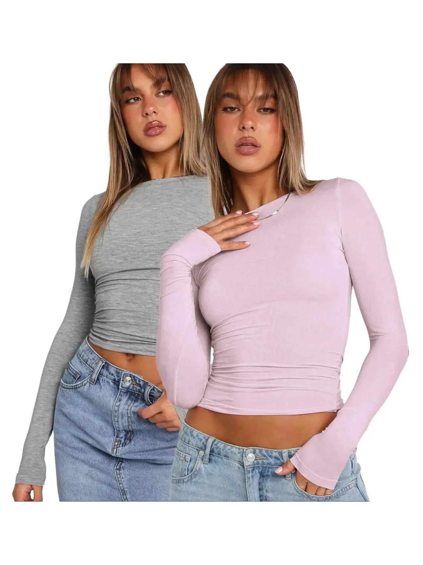 Women'S Plain round Neck Longsleeves Slim-Fitting Cropped Tee for Spring, Basic Crewneck Top for Lady, Casual Solid Tshirt for Spring & Fall, Women'S Clothes, Comfort Womenswear, Mean Girls Outfit, Summer Outfits, Lady Top for Music Festival Daily Wear